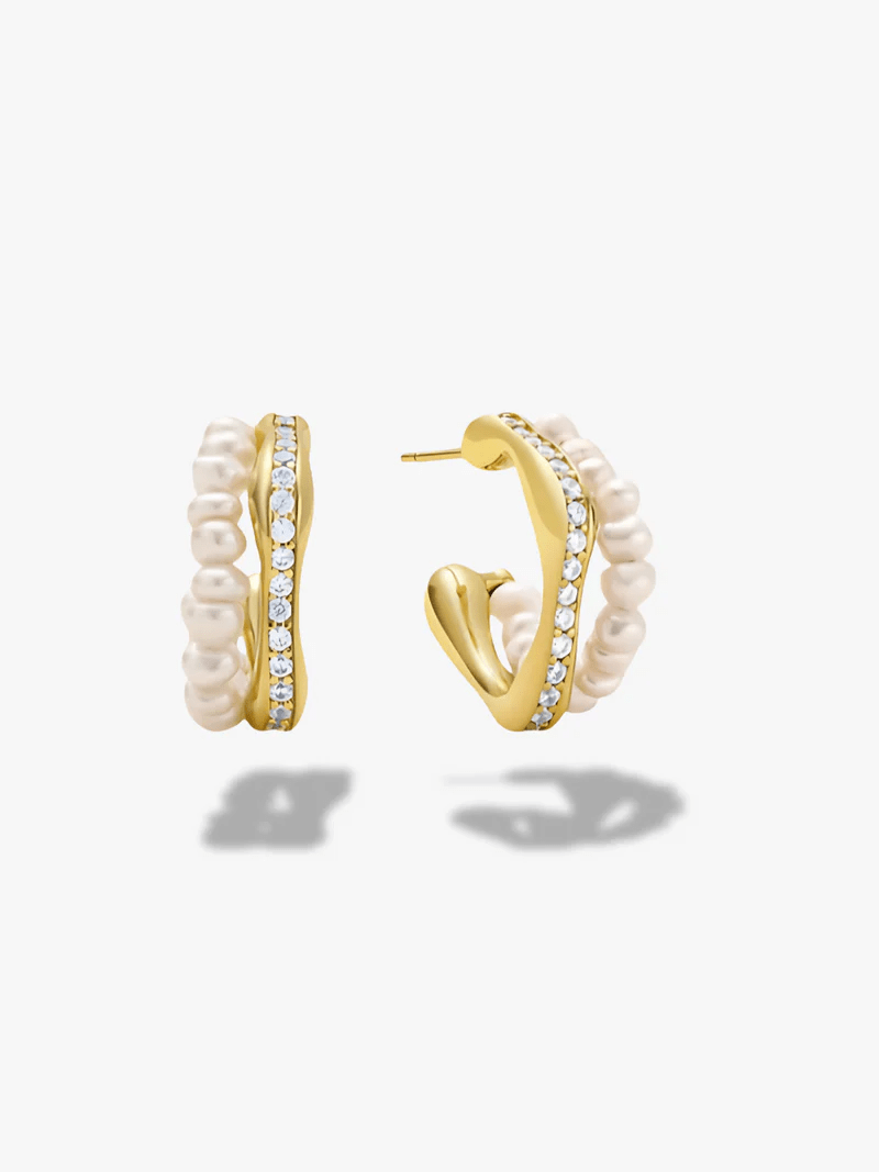 Pearl & Crystal Detail Hoop Earrings