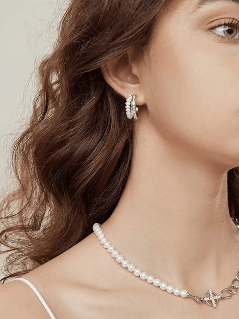 Pearl & Crystal Detail Hoop Earrings