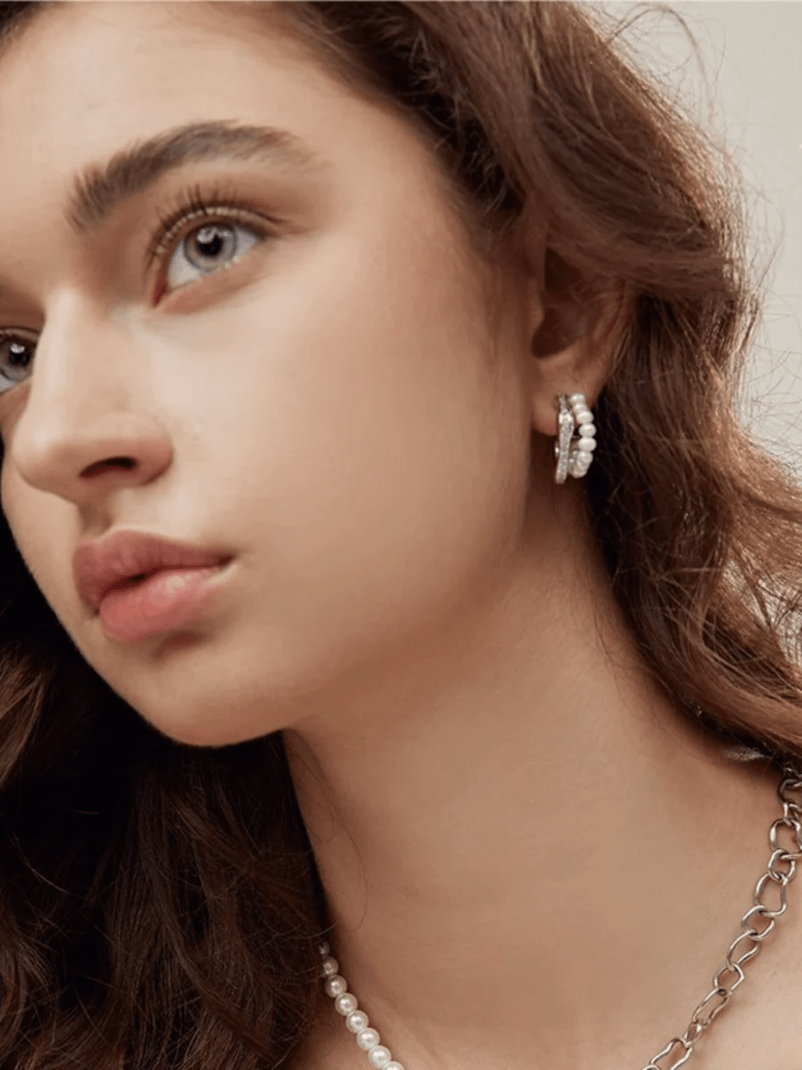 Pearl & Crystal Detail Hoop Earrings